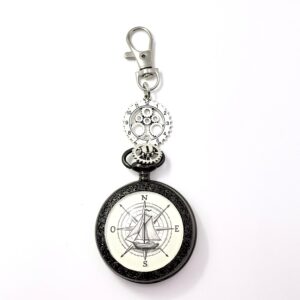 Porte clés, déco de sac argent et noir, dessin au choix, montre à gousset