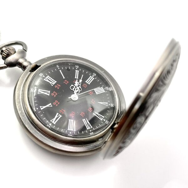 Porte clés, déco de sac argent foncé, dessin au choix, montre à gousset – Image 3