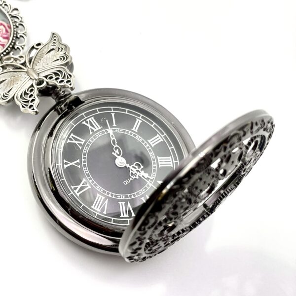 Collier montre mécanique à Gousset, papillon et dessin au choix – Image 2