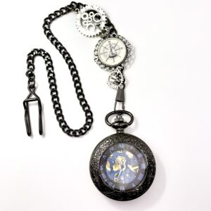 Montre mécanique noire à Gousset, engrenages et dessin au choix