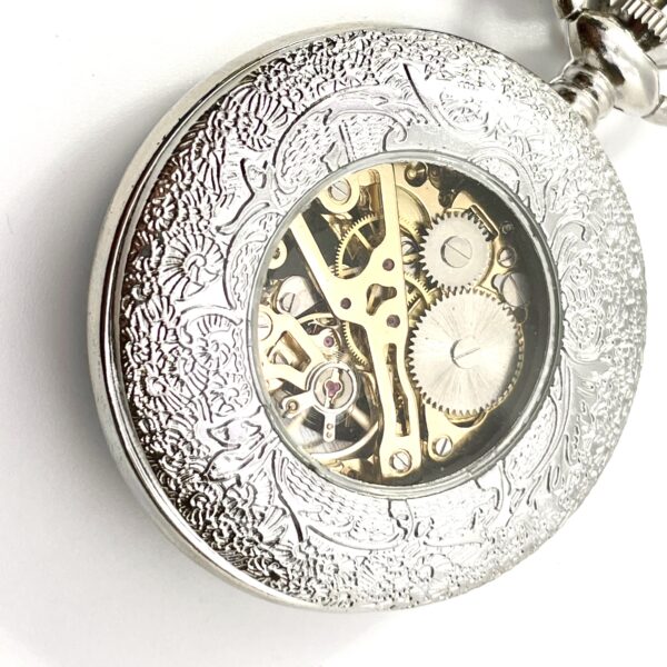 Collier montre mécanique à Gousset, papillon clé et dessin au choix – Image 3