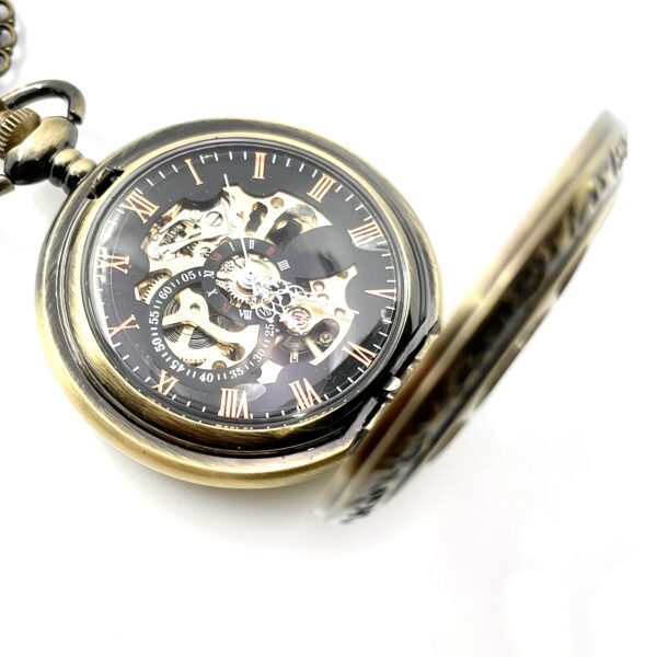 Collier montre mécanique bronze à Gousset, papillon et dessin au choix – Image 4